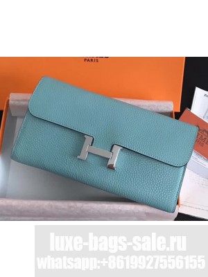 Hermes Epsom Calfskin Constance Long Wallet Clutch Bag Pale Blue