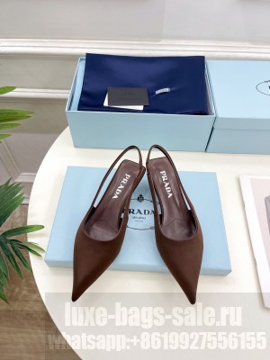 Prada Varnished heel with logo height 35 mm Slingbacks Sandals Coffee