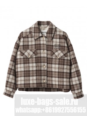 Miumiu Women's Check Blouson Jacket Coffee