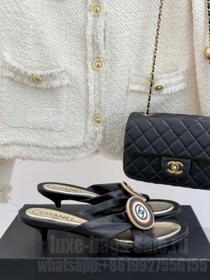 Chanel black 3.5cm Lambskin CC Slide Sandals