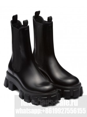Prada Women's Monolith Brushed Leather Chelsea Boots Black