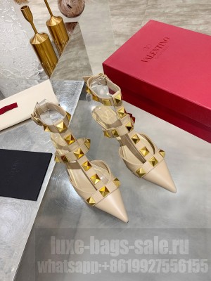 Valentino ROMAN STUD CALFSKIN PUMP 45MM NUDE