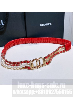 Chanel Pearl Lambskin Pleated Chain Belt AA7481 Red  2021 Collection