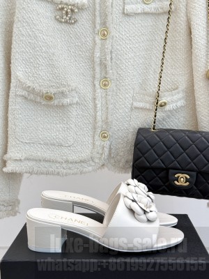 Chanel Lambskin Heel Slides Sandal 5cm with Camellia White 2025
