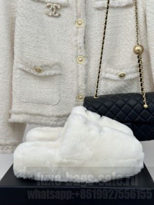 Chanel Wool Platform Slide Mules 2024 White