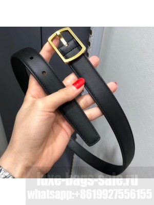 Saint Laurent Width 2.5cm Belt With Paved Buckle In Leather Black/Gold