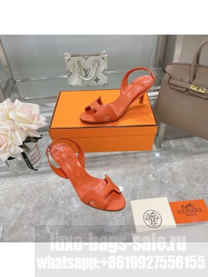 Hermes Leather Heeled Sandals 7cm Orange 2021 Collection 