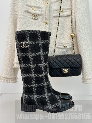 Chanel Tweed High Boots Black/Gray 2024 