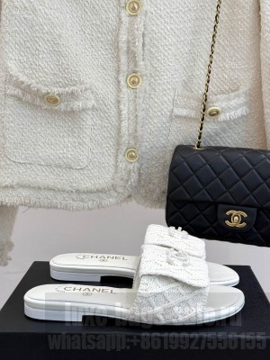 Chanel knitted mules with CC Turn Lock white 2025