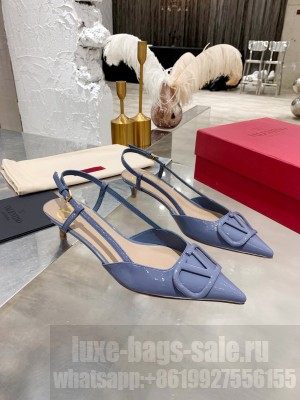 VALENTINO VLOGO SIGNATURE PATENT LEATHER SLINGBACK PUMP 40MM BLUE 2021 Collection