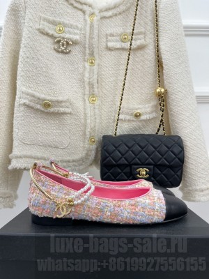 Chanel Tweed Ballerinas with Pearls G38986 Pink 2023 Collection
