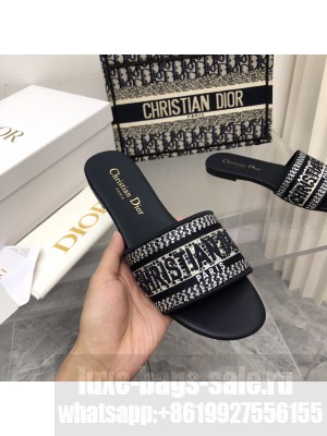 Dior Dway Slide With Blue Crystal Embroidered Cotton Black 2022 Collection