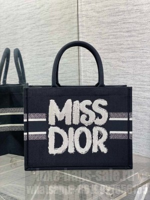 Medium Dior Book Tote Black and White Miss Dior Graffiti Embroidery M1296ZEZ