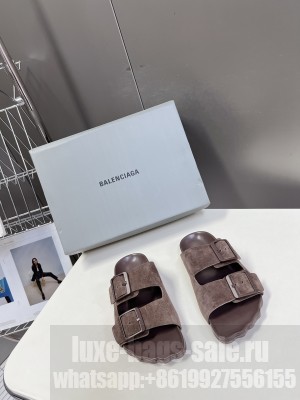 Balenciaga Unisex Suede strap slides coffee