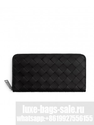 Bottega Veneta Intrecciato Zip Around Wallet Black