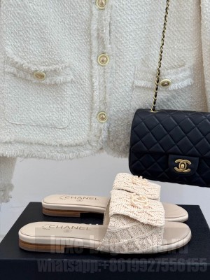 Chanel knitted mules with CC Turn Lock beige 2025