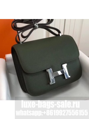 Hermes Constance Mini/MM Bag in Epsom Leather Dark Green with Silver Hardware