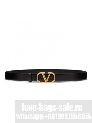 Valentino Vlogo Signature Calfskin Belt Black