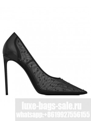 Saint Laurent Women's Anja Pumps In Rhinestone Mesh Black