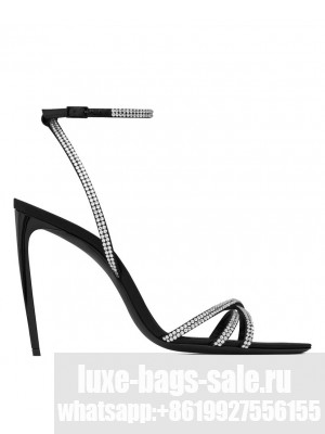 Saint Laurent Women's AVA Crystal Crepe Satin Sandals Black