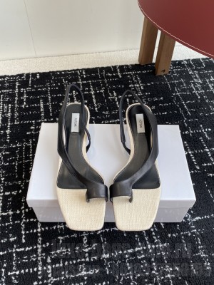 TOTEME Leather heeled thong sandals black/sand