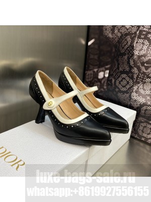 Dior Mary Janes Pumps 8cm in Perforated Calfskin Black/White 2023
