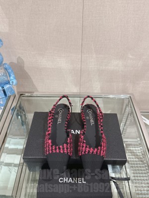 Chanel Slingbacks Tweed Ballerinas Flat Pink