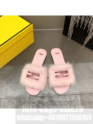 Fendi Signature Brown mink slides Pink