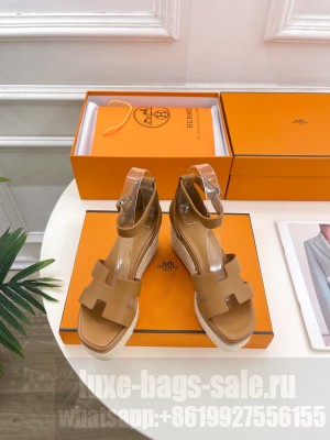 Hermes Elda Espadrille Calfskin Sandal Brown