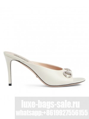 Gucci Women's Horsebit Mid-Heel Slide Sandal 771693 White