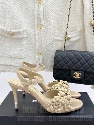 Chanel Lambskin Heel slingbacks Sandal 8cm with Camellia Bloom Beige 2025