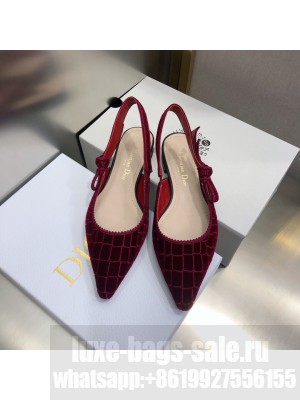 Dior J'Adior Slingback Flat in Red Crocodile-Effect Embroidered Velvet 2021 Collection