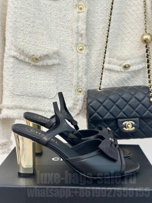 Chanel 7cm Lambskin & Grosgrain Bow Sandals G45690 Black