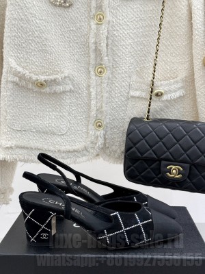 Chanel Slingback 7cm Suede Goatskin & Grosgrain Black G31318 2025