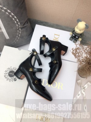 DIOR HEEL 4CM CALFSKIN D-DOLL PUMPS WITH ANKLE STRAP BLACK 2022 COLLECTION