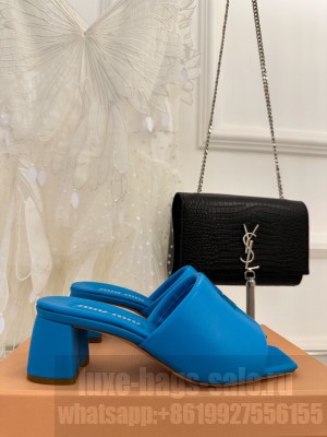 Miu Miu Lambskin 4.5CM Flat Slide Mule Blue