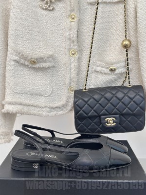 Chanel Slingback Lambskin & Patent Leather Black Flat 2025