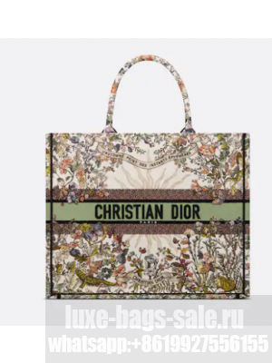 Large Dior Book Tote Ecru Multicolor Dior 4 Saisons Automne Soleil Embroidery M1286ZEB