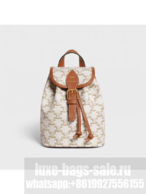CELINE MINI BACKPACK FOLCO IN TRIOMPHE CANVAS AND CALFSKIN 197662 WHITE