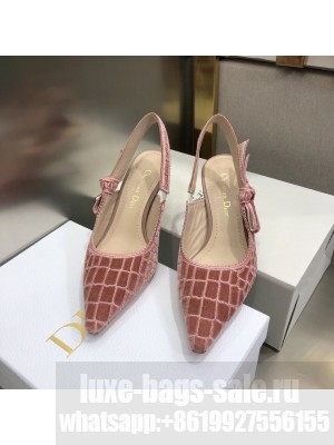 Dior J'Adior Slingback Pumps 6.5cm in Pink Crocodile-Effect Embroidered Velvet 2021 Collection
