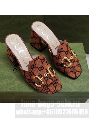 Gucci GG Canvas Slide Sandal with Horsebit 7cm Orange 2021 Collection