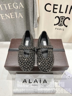 Alaïa BALLET FLATS IN STRASS SUEDE Black 2025