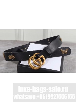 Gucci GG Buckle Calfskin Belt with Charms 38mm Width Black