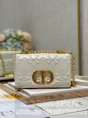 SMALL DIOR CARO BAG Cannage Calfskin with Diamond Motif M9243UW white&gold