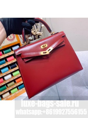 Hermes Kelly 25cm Bag in Original Box Leather Handmade Dark Red