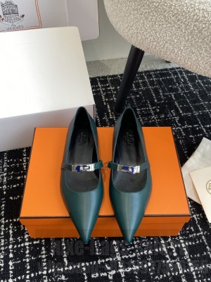 Hermes Kelly ballet flat green