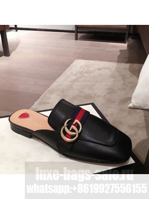 Gucci Leather GG Buckle Flat Slippers Mules 423694 Black 2020 Collection