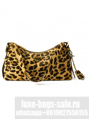 Prada Calf Hair Leopard Print Medium Aimee Shoulder Bag 1BC229 Coffee