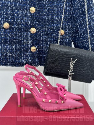 VALENTINO ROCKSTUD BOW SLINGBACK PINK PATENT LEATHER PUMP 80MM 