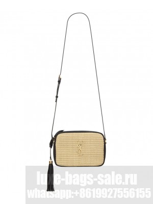 Saint Laurent Lou Camera Bag In Raffia And Leather Apricot